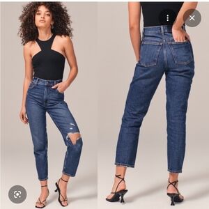 Abercrombie & Fitch Mom High Rise Distressed Blue Jeans
